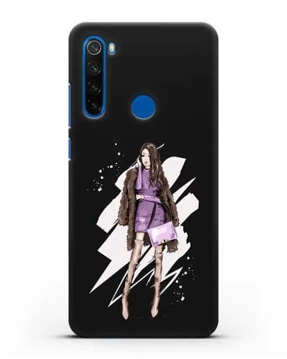 Чехол Девушка шатенка в шубе силиконовый для Xiaomi Redmi Note 8