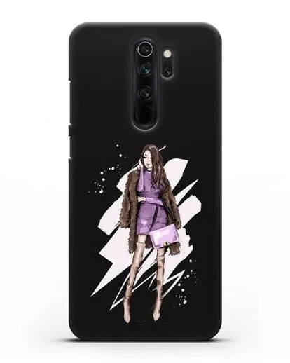 Чехол Девушка шатенка в шубе силиконовый для Xiaomi Redmi Note 8 Pro