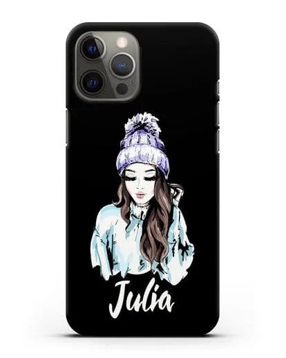Именной чехол Девушка шатенка в вязанной шапке с помпоном силиконовый для iPhone 12 Pro Max