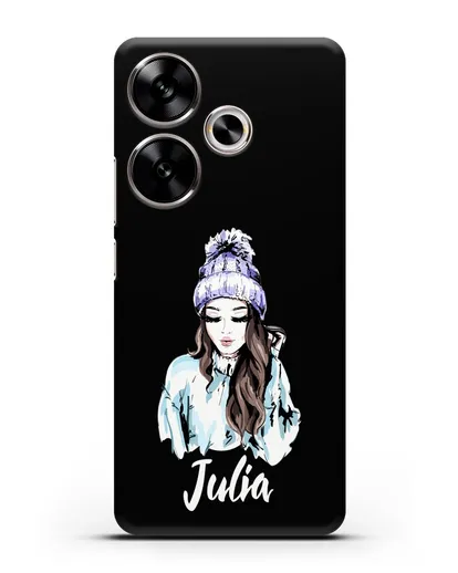 Именной чехол Девушка шатенка в вязанной шапке с помпоном силиконовый для Xiaomi Poco F6