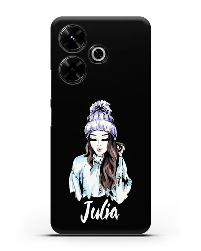 Именной чехол Девушка шатенка в вязанной шапке с помпоном силиконовый для Xiaomi Poco M6