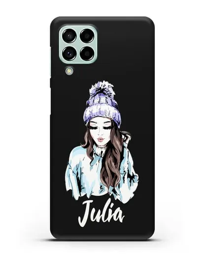 Именной чехол Девушка шатенка в вязанной шапке с помпоном силиконовый для Samsung Galaxy M53 [SM-M536]