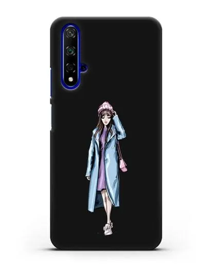 Чехол Девушка шатенка в голубом пальто силиконовый для Honor 20
