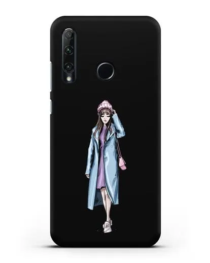 Чехол Девушка шатенка в голубом пальто силиконовый для Honor 20e