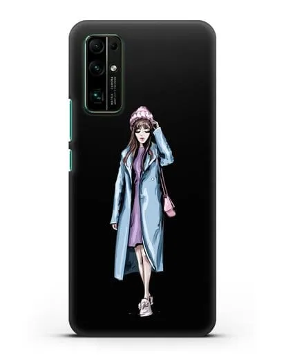 Чехол Девушка шатенка в голубом пальто силиконовый для Honor 30