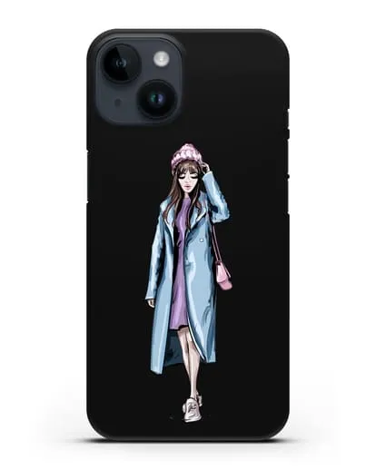 Чехол Девушка шатенка в голубом пальто силиконовый для iPhone 14