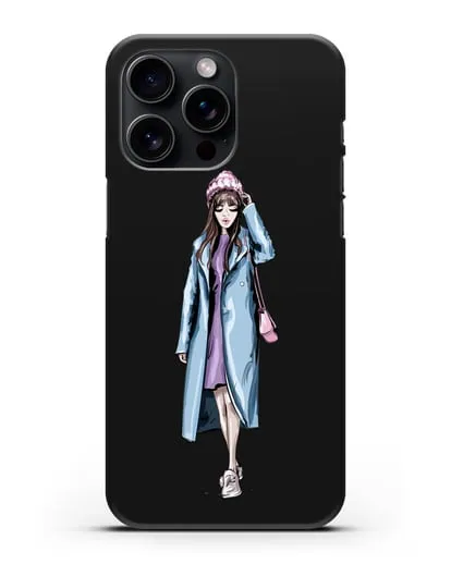 Чехол Девушка шатенка в голубом пальто силиконовый для iPhone 15 Pro Max