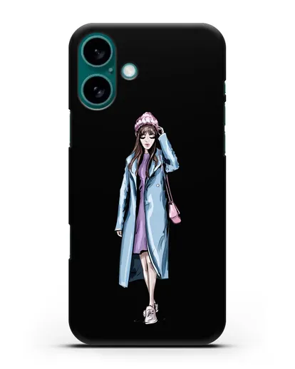 Чехол Девушка шатенка в голубом пальто силиконовый для iPhone 16 Plus