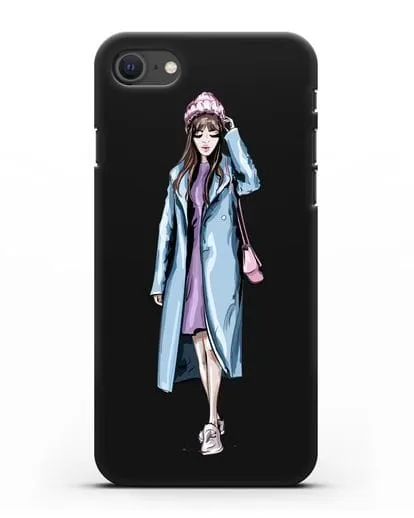 Чехол Девушка шатенка в голубом пальто силиконовый для iPhone SE 2020