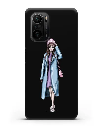 Чехол Девушка шатенка в голубом пальто силиконовый для Xiaomi Poco F3 Pro