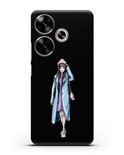 Чехол Девушка шатенка в голубом пальто силиконовый для Xiaomi Poco F6