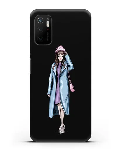 Чехол Девушка шатенка в голубом пальто силиконовый для Xiaomi Poco M3 Pro