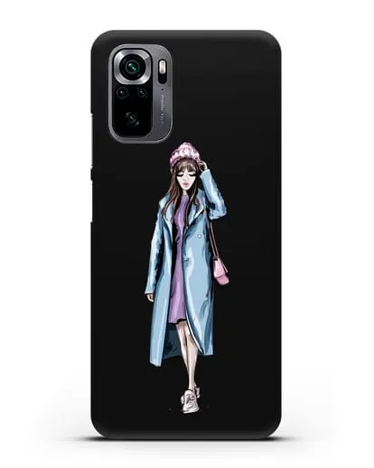 Чехол Девушка шатенка в голубом пальто силиконовый для Xiaomi Poco M5s