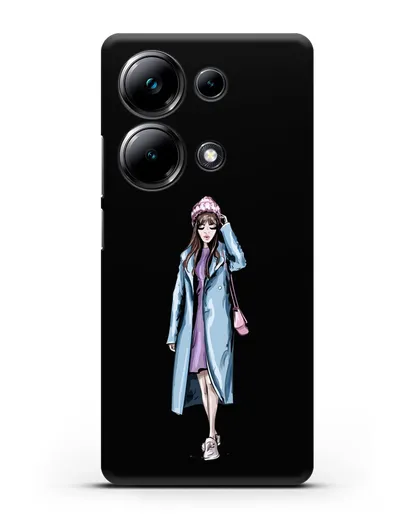 Чехол Девушка шатенка в голубом пальто силиконовый для Xiaomi Poco M6 Pro