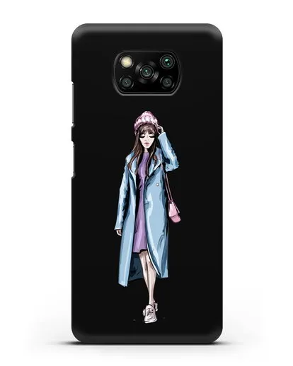 Чехол Девушка шатенка в голубом пальто силиконовый для Xiaomi Poco X3 Pro