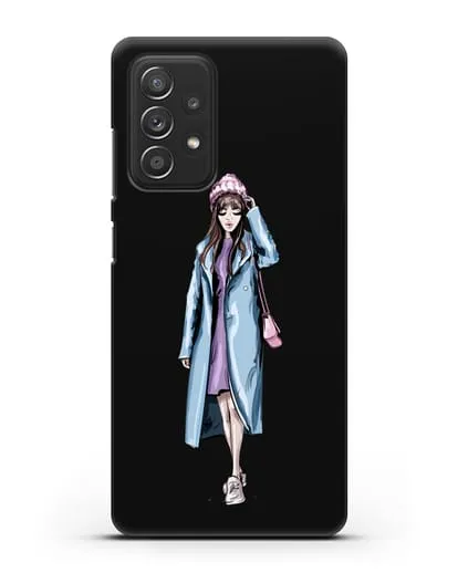 Чехол Девушка шатенка в голубом пальто силиконовый для Samsung Galaxy A53