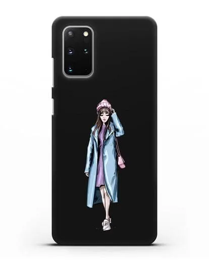 Чехол Девушка шатенка в голубом пальто силиконовый для Samsung Galaxy S20 Plus [SM-G985F]