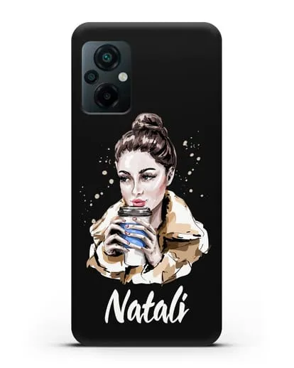 Именной чехол Девушка шатенка с кофе в руках силиконовый для Xiaomi Poco M5