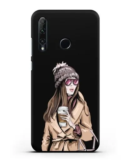 Чехол Девушка в пальто и кофе в руках силиконовый для Honor 20e