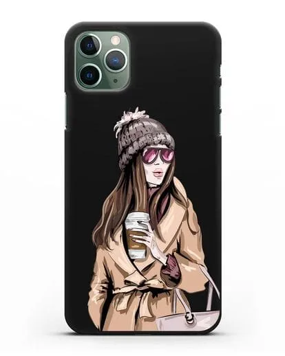 Чехол Девушка в пальто и кофе в руках силиконовый для iPhone 11 Pro