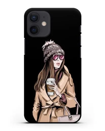 Чехол Девушка в пальто и кофе в руках силиконовый для iPhone 12 mini