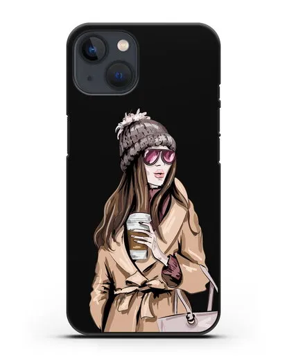 Чехол Девушка в пальто и кофе в руках силиконовый для iPhone 13 Mini