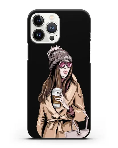 Чехол Девушка в пальто и кофе в руках силиконовый для iPhone 13 Pro Max