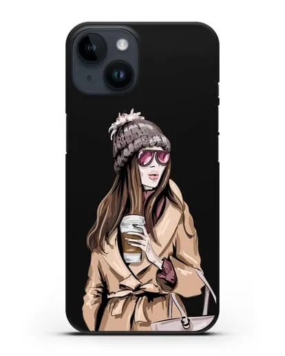 Чехол Девушка в пальто и кофе в руках силиконовый для iPhone 14