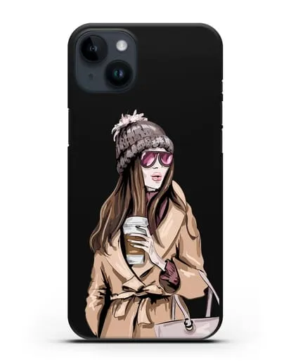 Чехол Девушка в пальто и кофе в руках силиконовый для iPhone 14 Plus