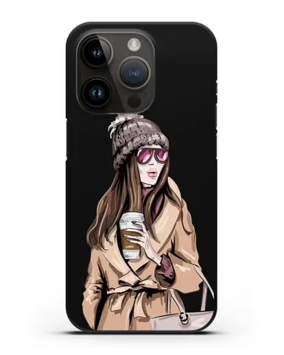 Чехол Девушка в пальто и кофе в руках силиконовый для iPhone 14 Pro