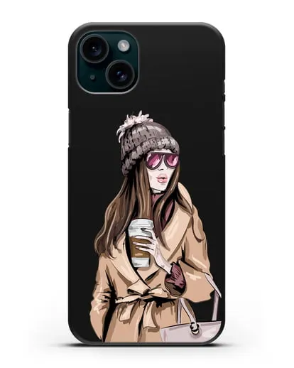 Чехол Девушка в пальто и кофе в руках силиконовый для iPhone 15 Plus