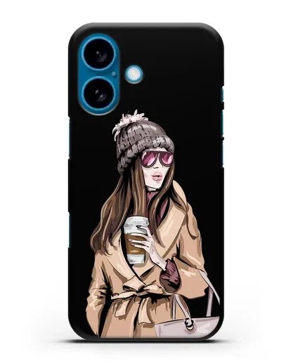Чехол Девушка в пальто и кофе в руках силиконовый для iPhone 16