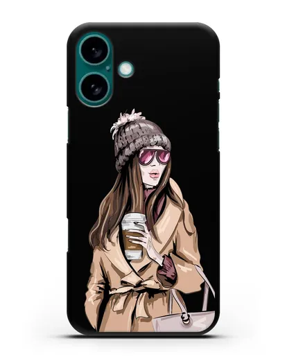 Чехол Девушка в пальто и кофе в руках силиконовый для iPhone 16 Plus