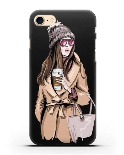 Чехол Девушка в пальто и кофе в руках силиконовый для iPhone 8