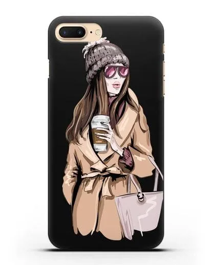 Чехол Девушка в пальто и кофе в руках силиконовый для iPhone 7 Plus