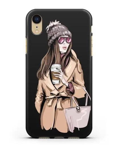 Чехол Девушка в пальто и кофе в руках силиконовый для iPhone XR