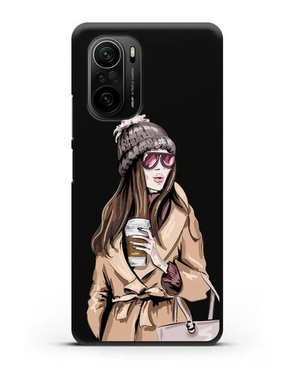 Чехол Девушка в пальто и кофе в руках силиконовый для Xiaomi Poco F3 Pro