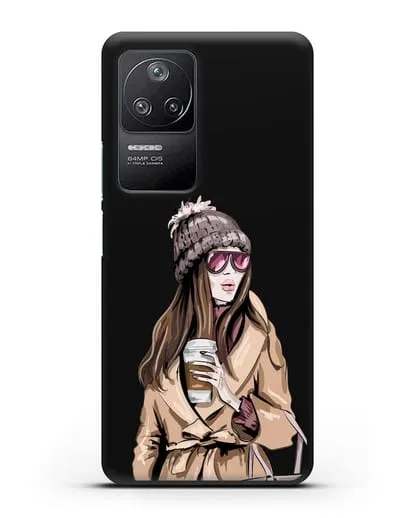 Чехол Девушка в пальто и кофе в руках силиконовый для Xiaomi Poco F4
