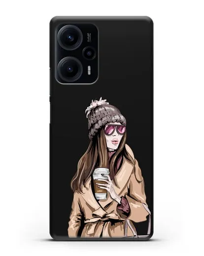 Чехол Девушка в пальто и кофе в руках силиконовый для Xiaomi Poco F5