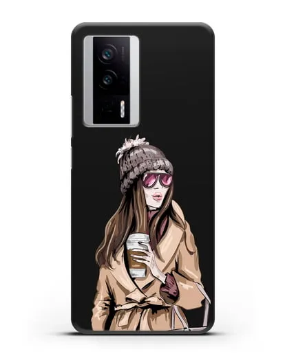 Чехол Девушка в пальто и кофе в руках силиконовый для Xiaomi Poco F5 Pro