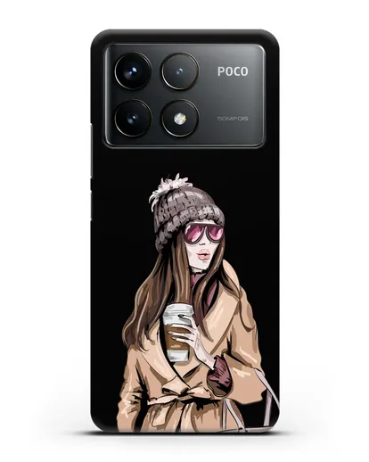 Чехол Девушка в пальто и кофе в руках силиконовый для Xiaomi Poco F6 Pro
