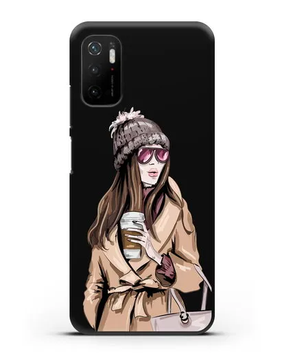 Чехол Девушка в пальто и кофе в руках силиконовый для Xiaomi Poco M3 Pro