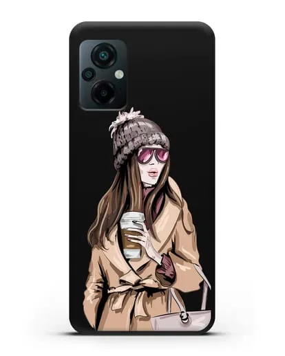 Чехол Девушка в пальто и кофе в руках силиконовый для Xiaomi Poco M5