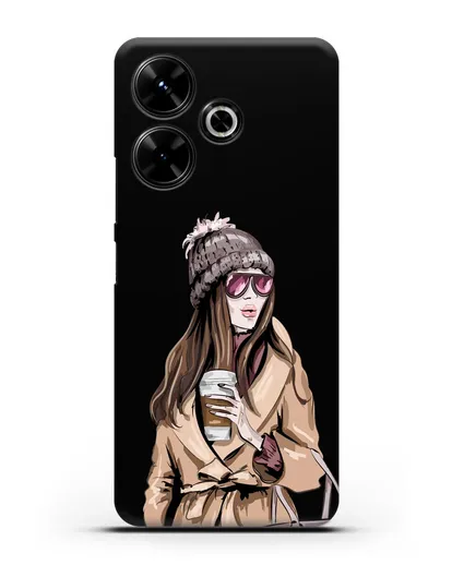 Чехол Девушка в пальто и кофе в руках силиконовый для Xiaomi Poco M6