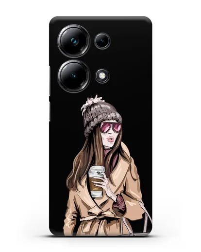 Чехол Девушка в пальто и кофе в руках силиконовый для Xiaomi Poco M6 Pro