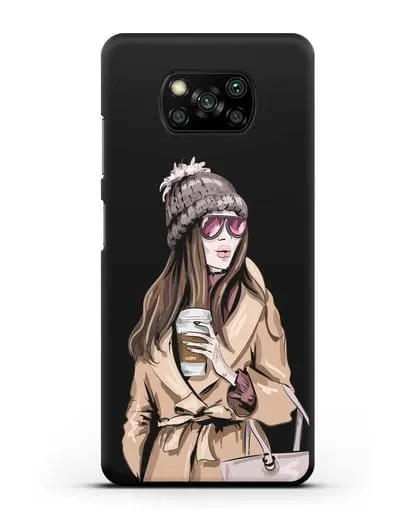 Чехол Девушка в пальто и кофе в руках силиконовый для Xiaomi Poco X3