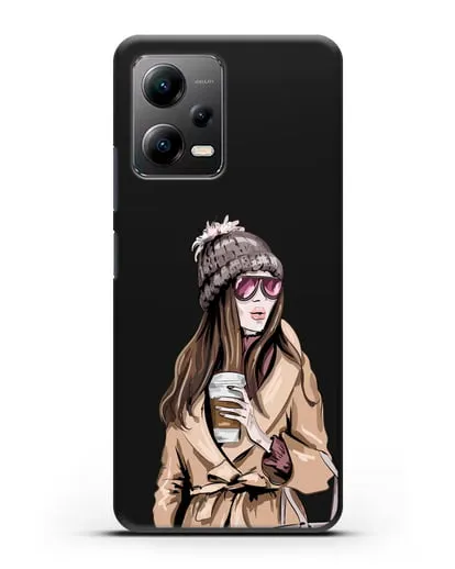 Чехол Девушка в пальто и кофе в руках силиконовый для Xiaomi Poco X5