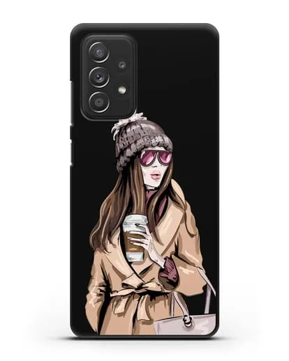 Чехол Девушка в пальто и кофе в руках силиконовый для Samsung Galaxy A53