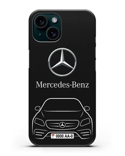 Чехол Mercedes Benz E-класс с автомобильным номером силиконовый для iPhone 15