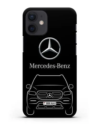 Чехол Mercedes Benz GL-класс с автомобильным номером силиконовый для iPhone 12 mini